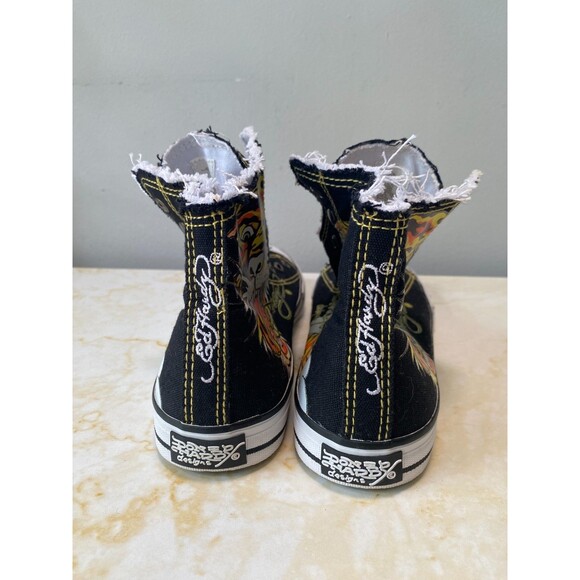 Vintage Y2K Retro Ed Hardy Tiger Men 10 Black Canvas High Top Laceless Sneakers main image 7